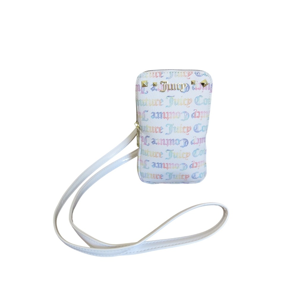 Juicy Couture Rainbow Mini Crossbody Bag‎ Phone Pouch Wallet White Logo Studs